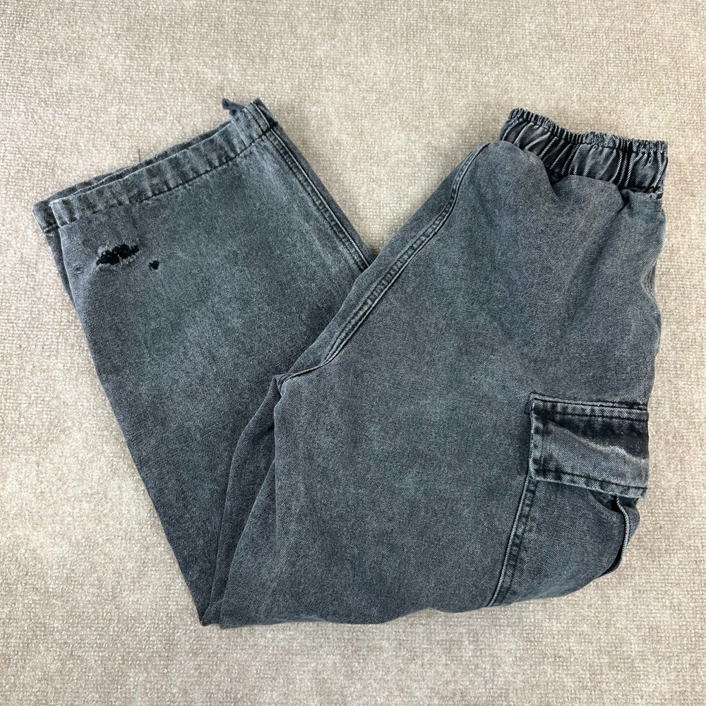 Pomelo Cargo Jeans Womens Medium Black Denim High Rise Straight Leg Drawstring